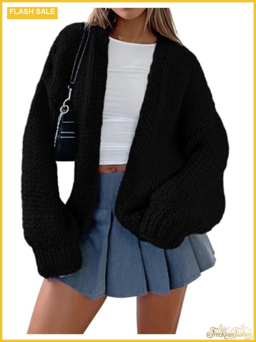 Womens Open Front Cardigan Chunky Knit Sweater Shawl Collar